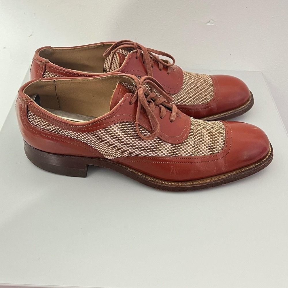 Vintage Spectator Oxford Shoes Mens 6C Brown Leather Mesh Two Tone Cap‎ Toe